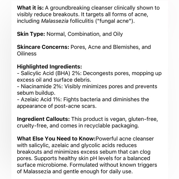 Pick 8/$50 Skinfix Acne+Azelaic Acid 2% BHA Cleanser🆕deluxe sample size - Picture 6 of 8